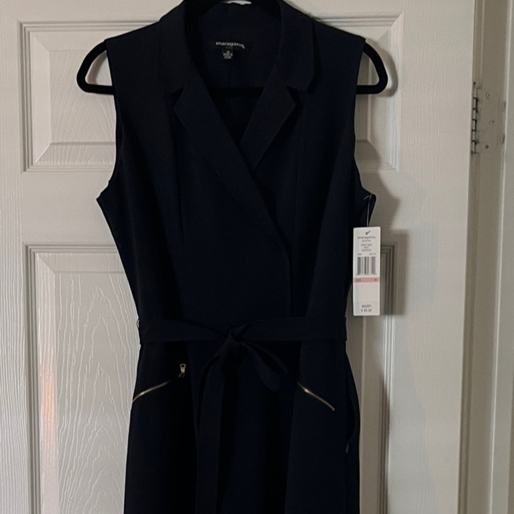 Navy Sleeveless Belted Dress